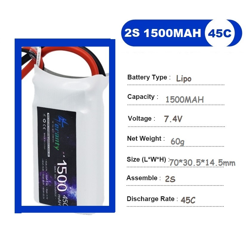 2PCS 7.4V Lipo 2S Battery 1500 - Drone Racing Battery recensione e prezzo
